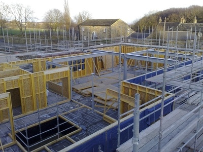 Timber frame care home with scaffold during construction